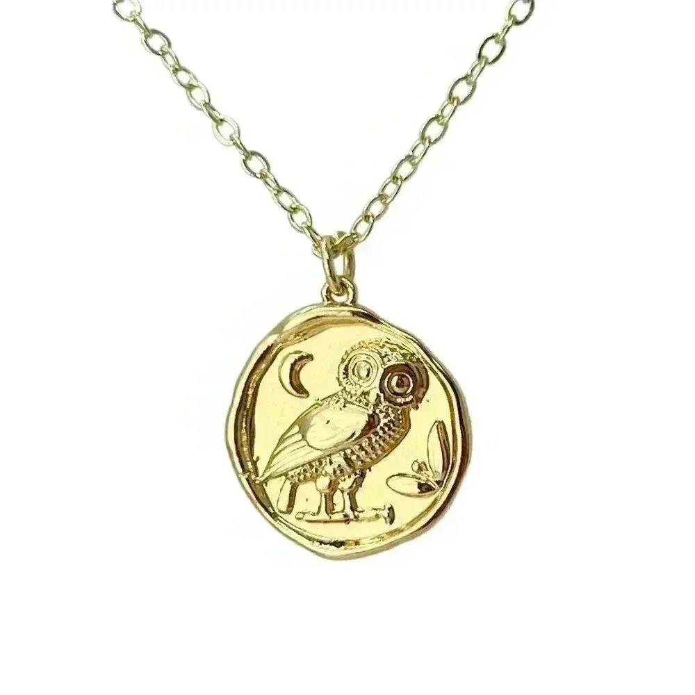 Gold coin owl necklace necklace Athena dainty minimalist jewelry